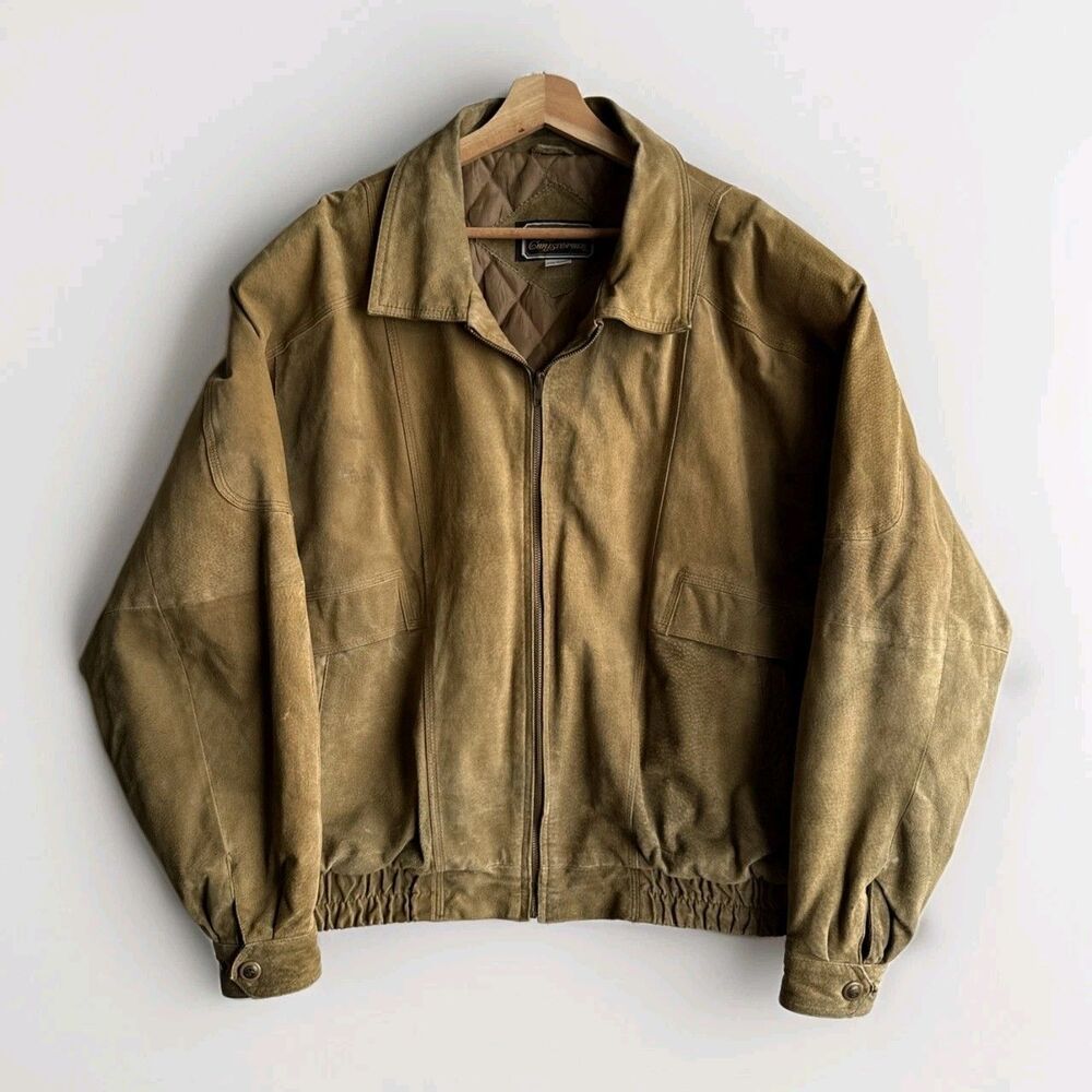 Vintage 80s J.D. Christopher Mens Large Tan Leather Bomber Jacket Quilted Lining